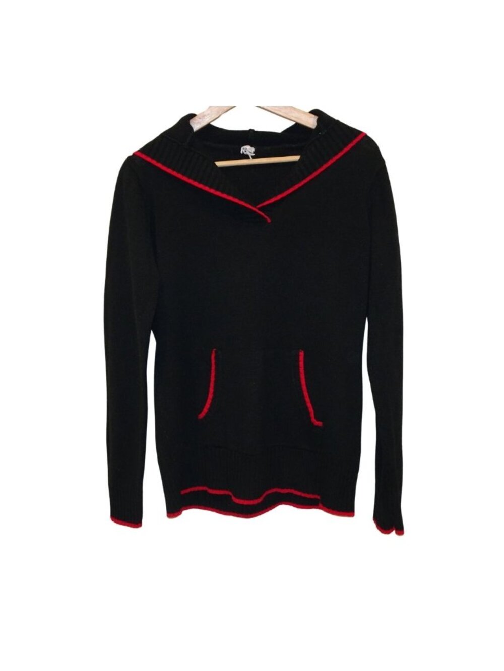 Vintage Navy Long Sleeve Knitted V-Neck Hoodie
